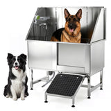 Garvee Bañera para Perros 127 cm Acero Inoxidable 304 con Rampa Antideslizante, Puerta Deslizante, Rejilla de Piso para Mascotas Grandes y Pequeñas