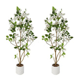 Garvee Árbol Artificial de Buganvilla 122cm con Flores en Maceta Negra, Realista y Bajo Mantenimiento, para Hogar y Oficina - Blanco