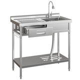 Garvee Fregadero Utility de Acero Inoxidable Serie 2.0, 100.33×49.53×97.79cm, Mesa Lateral Izquierda, Grifo de Agua Fría y Caliente, Cajón Independiente, para Garaje y Lavandería - Plata（Escurridor IZQUIERDA）