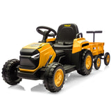 Garvee Tractor Eléctrico 12V, Remolque Amovible, Doble Motor, Luces LED, Bluetooth, 3-6 años, Jardín, Amarillo - Amarillo