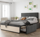 Garvee Marco de Cama Queen Size con Cabecera Tapizada y 2 Cajones de Almacenamiento, Base de Cama de Plataforma de Metal con Listones, Soporta 1000 lbs, Sin Necesidad de Box Spring, Gris Oscuro