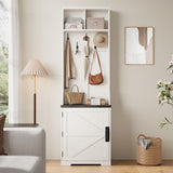 Garvee perchero Independiente 196 cm con Almacenamiento, 5 Ganchos y Gabinete para Zapatos, Madera Ingenierizada, Estilo Rústico Moderno, Blanco y Marrón Oscuro, Entrada o Pasillo