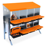 Garvee Caja de Nido para Pollos 2 Niveles 8 Compartimentos con Soporte, Metal, Techo Impermeable, Ventilación Superior, Fácil Recolección Huevos, Naranja - Naranja
