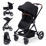 Garvee Cochecito Bebé 2en1 Alto Visión S600 Sistema Viaje Compacto Ligero Reversible Plegable Negro - Negro
