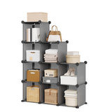 Garvee Organizador Modular 9 Cubos Apilable con Pies y Martillo de Goma para Hogar y Oficina, Plástico PP y Conectores ABS, Seguro y Versátil, Color Neutro - Gris
