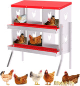 Garvee Ponedero para Gallinas de 6 Compartimentos con Patas, Nido Colector de Huevos Automático en Acero Galvanizado de 0.7mm, Caja de Nido con Techo Inclinado para Aves de Corral, Gallinero y Granja, Rojo - Rojo