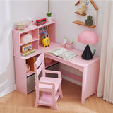 Garvee Set de Escritorio y Silla Infantil de MDF con Almacenamiento y Tablero de Corcho, para Niños de 3 a 8 Años, Rosa - Rosa