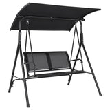 Garvee Balancín de Jardín de 2 Plazas de Hierro con Asiento Textilene y Toldo Ajustable Negro para Terraza y Balcón - Negro