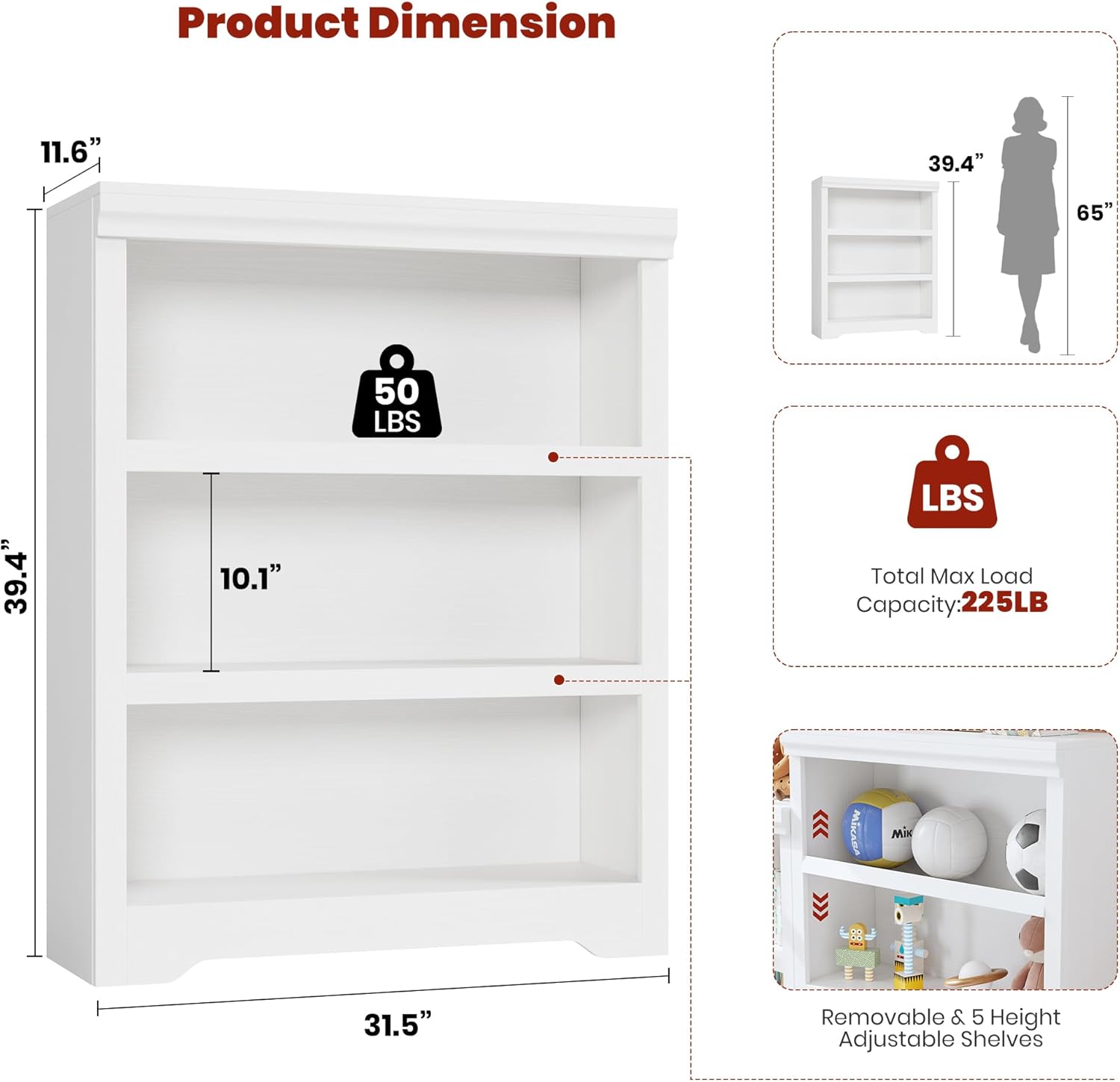 Garvee Estantería Abierta de MDF con 3 Estantes y Diseño Antivuelco para Entusiastas del Orden en Sala o Dormitorio 80cm Blanco Cálido Texturizado