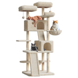 Garvee Árbol para Gatos Grandes 168 cm con Condos Espaciosos y Hamaca, Postes de Sisal, Juego Interior, Estable, Beige - Beige