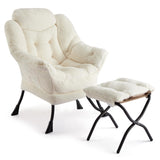Garvee Sillón Lazy Con Otomana Confort Ergonómico Algodón PP Blanco Para Sala Y Dormitorio - Blanco Plush