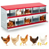 Garvee Caja De Anidación Para Gallinas 10 Compartimentos Acero Galvanizado Antióxido Rojo Para Granjas Y Huertos - With Cover - Red (Outside)