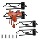 Garvee Soporte de Montura de Pared 4 Pack con Barra Doble Acolchada, Acero al Carbono Resistente, Antióxido para Sillas Inglesas y Western, Organización de Equipo Ecuestre, 60 × 32 × 19 cm - Negro