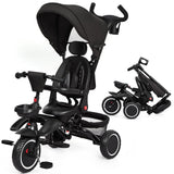 Garvee Triciclo Plegable 7 en 1 para Bebés con Manillar Ajustable, Arnés de Seguridad, Canasta y Porta Vasos, para Niños 1-5 Años, Material Duradero, Ideal para Paseos
