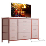 Garvee Mueble de TV con 10 Cajones de Tela, Estante para Sala y Pasillo 121x39x70.7 cm, Tableros de MDF y Estructura de Metal, Color Negro - Rosa