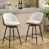 Garvee Taburetes de Bar Altos 66 cm Set de 2, Giratorios 360°, Respaldo Ergonómico, Metal y PU Cuero + Lino Beige, Cocina Moderna, Estables y Ajustables - Marrón & Beige