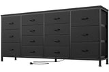 Garvee Mueble TV 160 cm Con 14 Cajones, Estación de Carga, Madera Resistente para Sala o Oficina, Multifuncional, Seguro, Color Natural - Negro