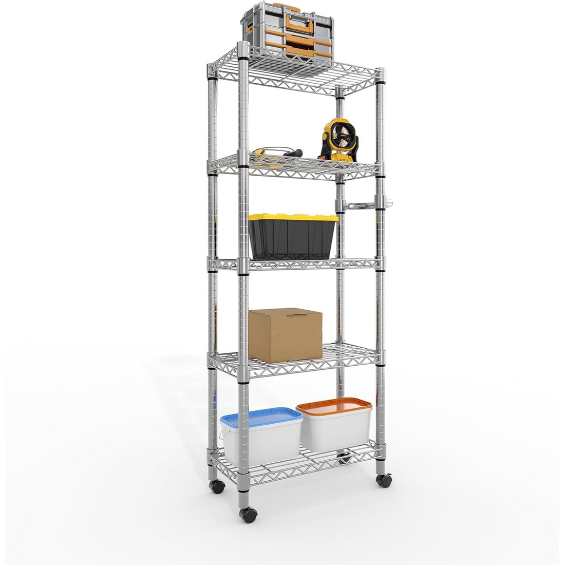 Garvee Estantería Metálica de 5 Niveles con Ruedas 60x30x157cm Estantería de Carga Pesada Ajustable para Garaje Cocina y Lavandería Capacidad Total 500kg Negro