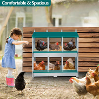 Garvee Caja de Anidación para Pollos 2 Capas 6 Compartimentos con Patas, Acero Galvanizado, Con 6 Huevos Falsos, Bandeja de Huevos Barra de Posadero, Resistente a la Oxidación, Verde Oscuro