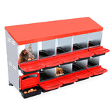 Garvee Caja de Anidación para Gallinas 10 Compartimentos, Acero Galvanizado 0.7mm con Tapa Esmaltada Bandeja de Plástico, Bandejas Extraíbles, Diseño Inclinado, Fácil Limpieza, Rojo - Rojo