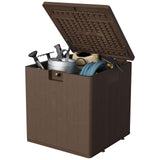 Garvee Caja de Almacenamiento Exterior 28 Gal, Plástico Duradero, Resistente al Clima, con Tapa y Cerradura, para Patio y Jardín, Diseño de Mimbre, 50×52×50 cm