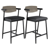 Garvee taburetes de bar 66.0cm con respaldo y reposapiés, asientos anchos, estructura metálica, modernos, juego de 2 para cocina y barra, Negro y Marrón Rústico - Gris