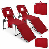 Garvee Sillas Tumbonas Plegables con Agujero Facial, 5 Posiciones Ajustables, Tela Resistente al Agua, Almohadilla y Bolsillo Lateral para Playa y Patio, Porttiles - Rojo