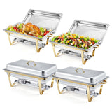 Garvee Chafing Dishes para Buffet 4 Pack 8 Qt Acero Inoxidable Duradero con Control de Temperatura y Asa Antiescaldado para Catering y Eventos - Dorado