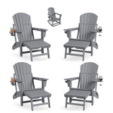 Garvee Silla Adirondack Mecedora Plegable 4 en 1 con Reposapiés Retráctil y Porta Vasos para Patio y Jardín, HDPE Resistente, Base Desmontable, Color Negro