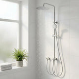 Garvee Duschsystem Moderno sin Grifería, con Ducha Redonda 25cm, Columna Ajustable, Acero Inoxidable, Instalación sin Taladro, Compatible con G1/2, para Baño - Cromado