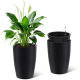 Garvee Macetas Altas 41 cm Set 2 Autorriego Drenaje Visual Plástico Duradero Negro Interior y Exterior - Negro