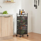 Garvee Carro de Almacenamiento 4 Niveles Acero Carbono 29x29x14cm Versátil para Cocina Baño Almacena Juguetes Frutas Verduras Negro - Negro