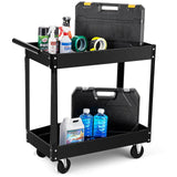Garvee Carro de Herramientas Rodante 2 Niveles Acero Carbono Resistente 149.7kg Ruedas Giratorias con Freno Mango Ergonómico Talleres, Garajes Sin Tablero Perforado Color Negro - Negro