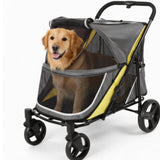Garvee Carrito Para Perros Grandes Y Medianos, Doble Entrada, Frenos, Ruedas Todo Terreno, Plegable, Marco De Aleación De Aluminio, Espacioso, Ajustable Para Paseos Y Viajes - Gris & Negro