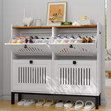Garvee Zapatero de Madera con 4 Puertas Abatibles, Estantes Ajustables, Gran Capacidad, Blanco para Entrada y Pasillo - Blanco & Rústico