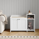 Garvee Caja de Arena para Gatos con Estante y Puerta de Granero de Madera, Gabinete Oculto, Mesa Auxiliar, Para Interiores, Diseño Rústico, Material Madera - Blanco