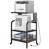 Garvee Mesa Para Impresora Grande Con Puertos USB Y Enchufes, Estante Ajustable, 3 Niveles, Ruedas, Acero Y Madera, Negro Rústico, Oficina En Casa - Negro Rústico