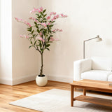 Garvee Árbol de Jazmín Artificial 150cm con Ramas Ajustables y Maceta Blanca, Decoración para Interior y Exterior, Color Rosa - Rosa 150 cm