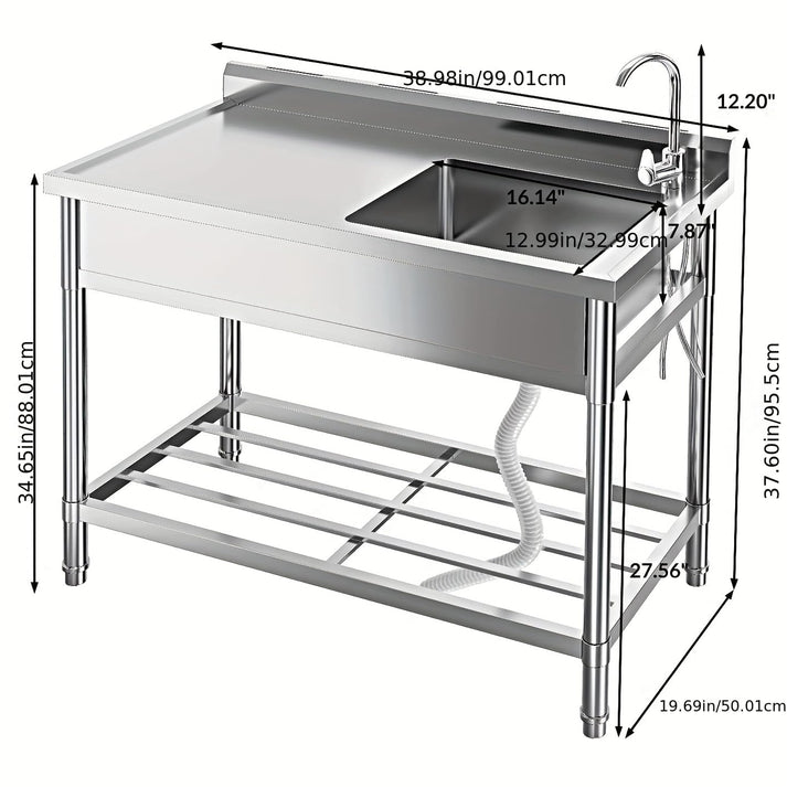 Fregadero grande con dimensiones 99,06x50,8cm y estante inferior