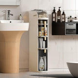 Garvee Armario de baño Slim, unidad de almacenamiento de plástico de 4 niveles con soporte para papel higiénico para espacios pequeños, 18x41x98cm, blanco