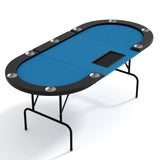Garvee Mesa Ovalada de Póker para 10 Jugadores con 9 Portavasos de Acero Inoxidable, Tapete Resistente al Agua y Riel Acolchado, Patas Plegables, Verde, 81.5x42x29.5 in - Azul-Acero inoxidable