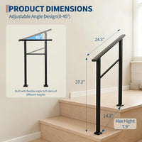 Garvee Pasamanos de 2 Peldaños con Soporte Ajustable y Kit de Instalación Completo para Escalones de Hormigón y Madera Negro