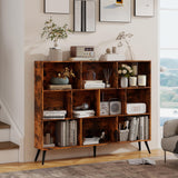Garvee Estantería de Madera 10 Cubos 3 Niveles con Patas de Hierro para Hogar y Oficina 140 × 24 × 111 cm