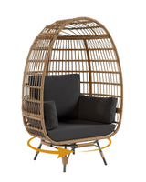 Garvee Silla Huevo Sobredimensionada de Mimbre para Exterior con Estructura de Acero Resistente y Cojines Gruesos para Balcón y Patio, Resistente al Clima, Fácil Montaje - Negro
