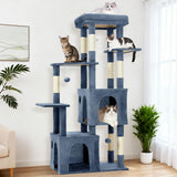 Garvee Árbol para Gatos Multi-Niveles 155 cm para Gatos Grandes y Maine Coon, Percha Extra Grande, Condos Espaciosos, Poste de Sisal Natural, Juguetes de Juego, Torre Resistente Interior - Azul Claro