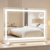 Garvee Espejo de Maquillaje LED 77 × 51 cm con 3 Modos de Luz, Aumento 10X, Control Táctil, Base Antideslizante, Montaje Mesa/Pared, Ideal para Tocador