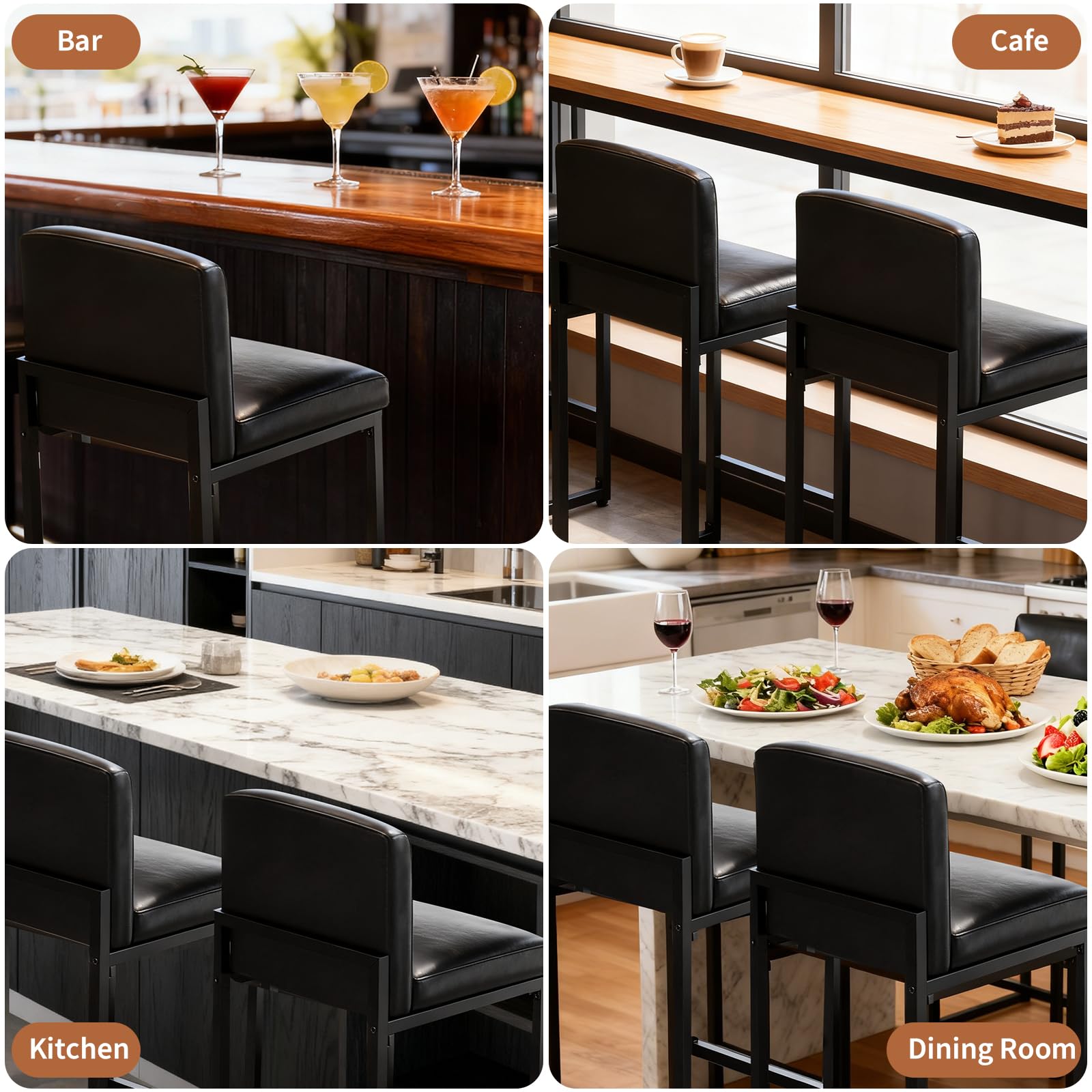 Taburetes negros de diseño elegante para barra de cocina Garvee