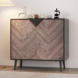 Garvee Aparador con Diseño de Espiga, Mueble Auxiliar Moderno de 2 Puertas para Salón o Comedor, Almacenamiento Versátil en Madera y Negro - Veta de Madera Gris + Negro
