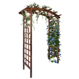Garvee Arco de jardín de madera maciza de abeto 216cm, soporte para plantas trepadoras, doble panel lattice, resistente a humedad, marrón oscuro - Marrón Oscuro