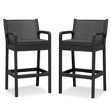 Garvee conjunto de 2 Taburetes de Barra Rattan Tejido a Mano, Resistente al Clima y UV, Capacidad 150 kg, Negro, Cocina y Exterior